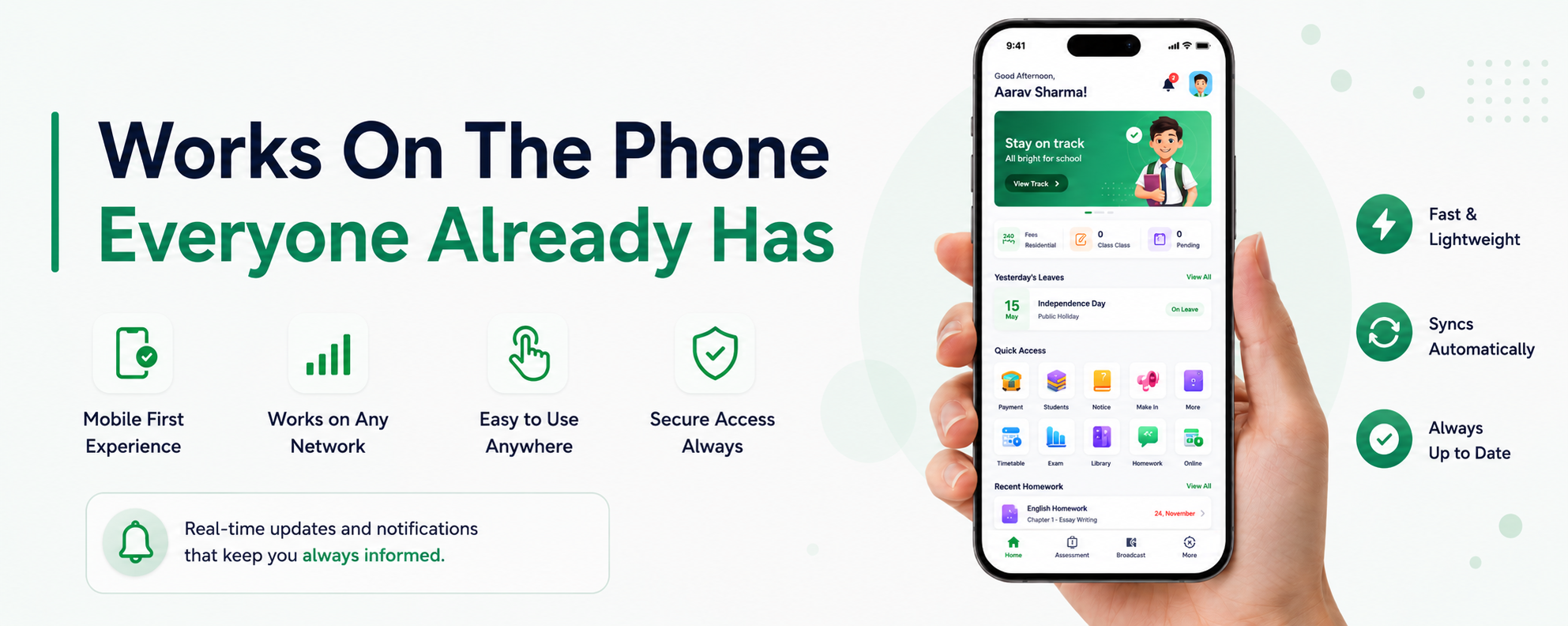 OthTech School ERP open on a low-cost Android phone