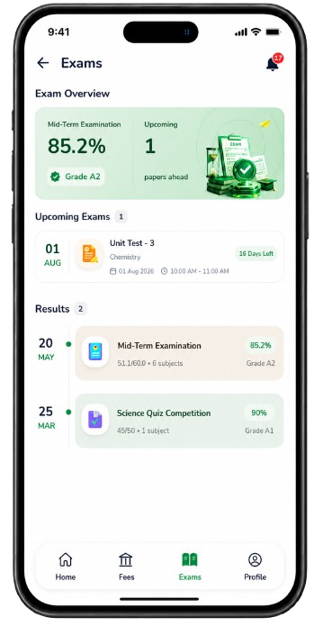 Exams & Results in the OthTech School ERP app