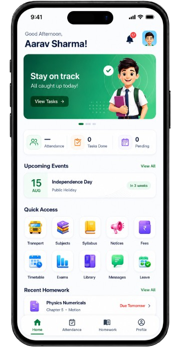 Daily Home Screen in the OthTech School ERP app